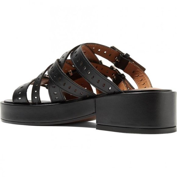 Clergerie Fantom Buckled Laser-Cut Leather Platform Sandals Black - Picture 3 of 8